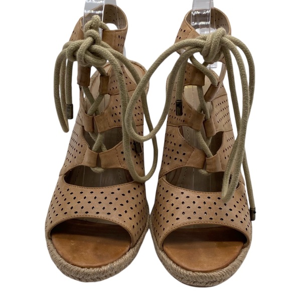 Johnston & Murphy Mandy Leather Wedge Sandals Sz 10 Brown Lace Up Espadrille - Picture 5 of 12